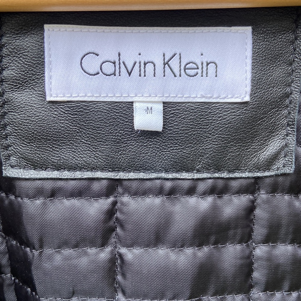 Calvin Klein Black Leather Jacket Fleece & Quilted Lining Men's Size M - Picture 8 of 15